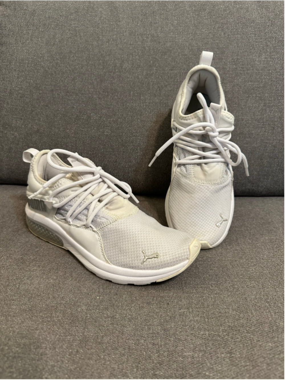 Puma Sneakers Women’s Size 7.5 White and Silver Breathable Running Athletic